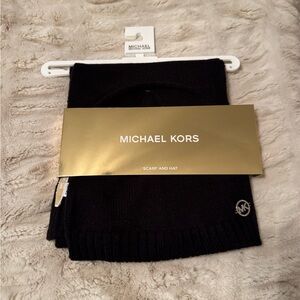 Michael Kors Black Knit Scarf and Hat Set